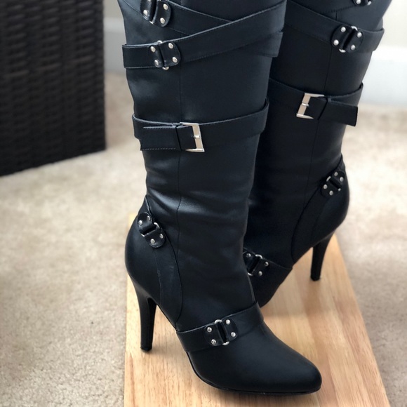 Randolph Duke Black Leather Knee Hi Boots - Picture 1 of 5